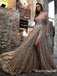 A-Line Spaghetti Straps Sleeveless Champagne Lace Long Prom Dresses, TYP1664