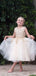 Popular Round Neck Champagne Appliqued Tulle Long Cheap Flower Girl Dresses, FGS0007