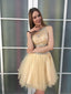 Two Piece Scoop Short Cheap Tulle Beaded Homecoming Dresses Online, TYP1147