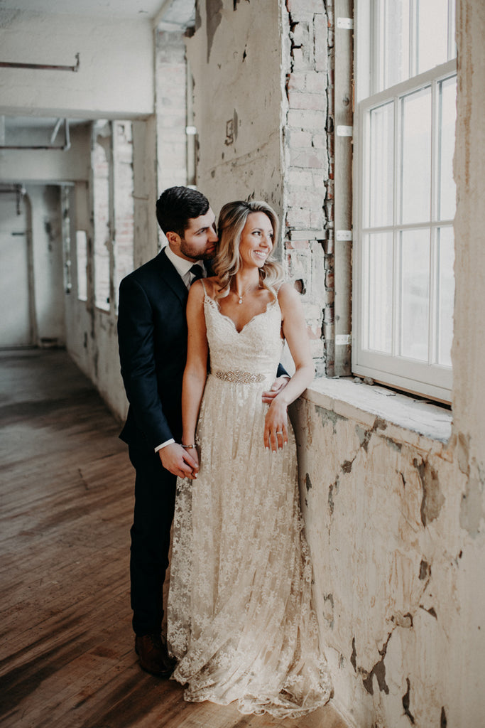 Elegant Spaghetti Strap V-neck Long Lace Beach Wedding Dresses, TYP1569