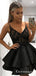 Cute A Line V Neck Lace Layered Black Top Lace Short Homecoming Dresses, TYP1963