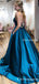 Newest A-Line Chic Scoop Criss Cross Straps Long Simple Long Cheap Satin Prom Dresses with Pockets, PDS0031