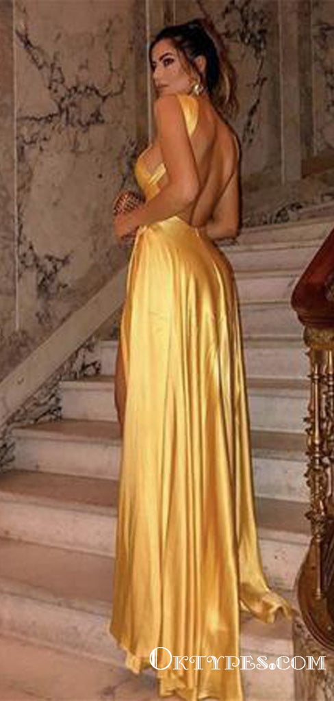 Long Satin Halter Backless Long Cheap Evening Gowns Prom Dresses, TYP1919