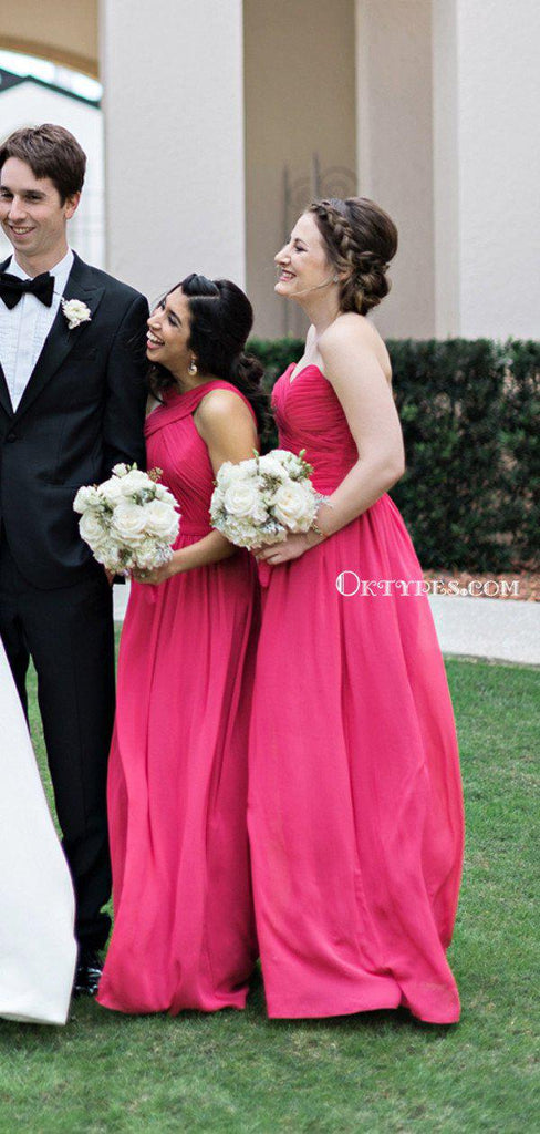 Mismatched Charming Simple Hot Pink Long Cheap Chiffon Bridesmaid Dresses, BDS0017