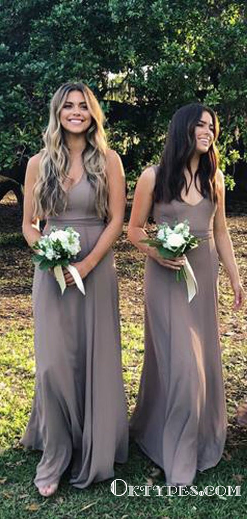 Elegant V Neck Grey Chiffon Simple Long Cheap Bridesmaid Dresses, TYP2007