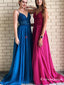 Spaghetti Straps A-Line Long Cheap Prom Dresses with Lace Top, TYP1898