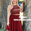 Two Piece Square Neck Dark Red Chiffon Bridesmaid Dress with Lace, TYP0862