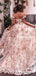 Ball Gown Off-The-Shoulder Charming Newest Pink Tulle Handmade Flower Appliqued Long Cheap Prom Dresses, PDS0027