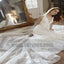 A-Line Bateau Backless Sweep Train Wedding Dresses with Appliques, TYP0733