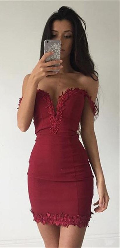 New Arrival Tight Off-shoulder sexy Deep V-neck short/mini Homecoming Dresses, TYP1144