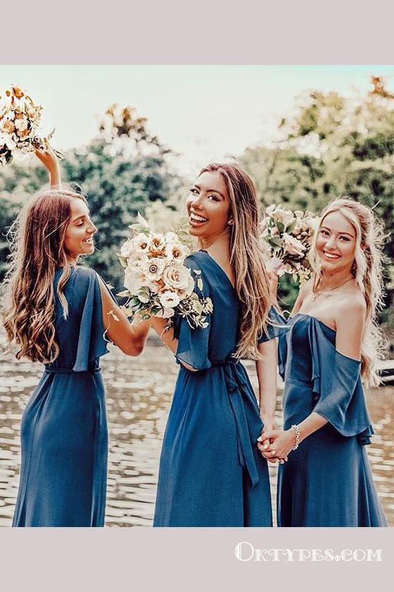 Mismatched Blue Long Cheap Chiffon Bridesmaid Dresses, TYP1759