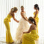 Unique strapless Yellow Long elastic satin Bridesmaid Dresses, TYP1557