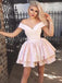 A-Line Off-Shoulder Pink Satin Short Cheap Homecoming Dresses, TYP1022