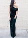 Charming One Shoulder Long Sheath Emerald Green Velvet Prom Dresses, TYP1610