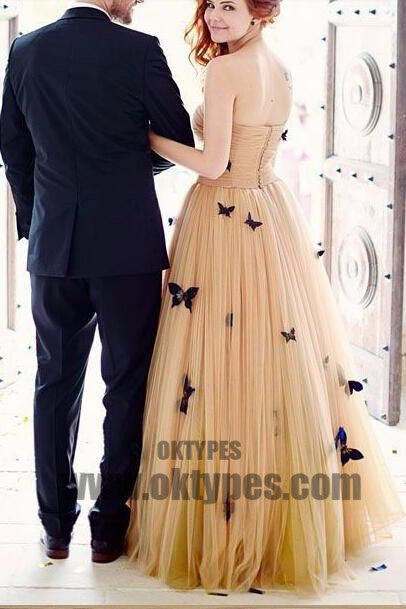 Long Floor Length Tulle Prom Dresses, Sweetheart Prom Dresses, Appliques Prom Dresses, Zipper Prom Dresses, TYP0337