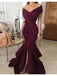 Unique Off Shoulder Burgundy Long Mermaid Prom Dresses, TYP1575