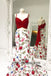 2 pieces Spaghetti Red Top Floral Mermaid Skirt Prom Dresses, Popular Prom Dresses, TYP0454