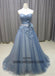 Sweetheart Neck Gray Blue Tulle Long Senior Prom Dress, Long Evening Dress With Lace Appliques, TYP0453