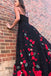 Black Lace Handmade Flowers Prom Dresses, A-line Prom Dresses, Lovely Prom Dresses, TYP0386