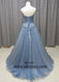 Sweetheart Neck Gray Blue Tulle Long Senior Prom Dress, Long Evening Dress With Lace Appliques, TYP0453