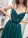 New Arrival Charming Spaghetti Straps A-line Long Cheap Tulle Side Slit Prom Dresses With Beadings, TYP2083