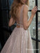 Sparkly Ball Gown V Neck Satin Champagne Sequins Long Prom Dresses, TYP1761