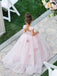 New Arrival Spaghetti Strap Pink Tulle Long Cheap Ball Gown Flower Girl Dresses, FGS0008