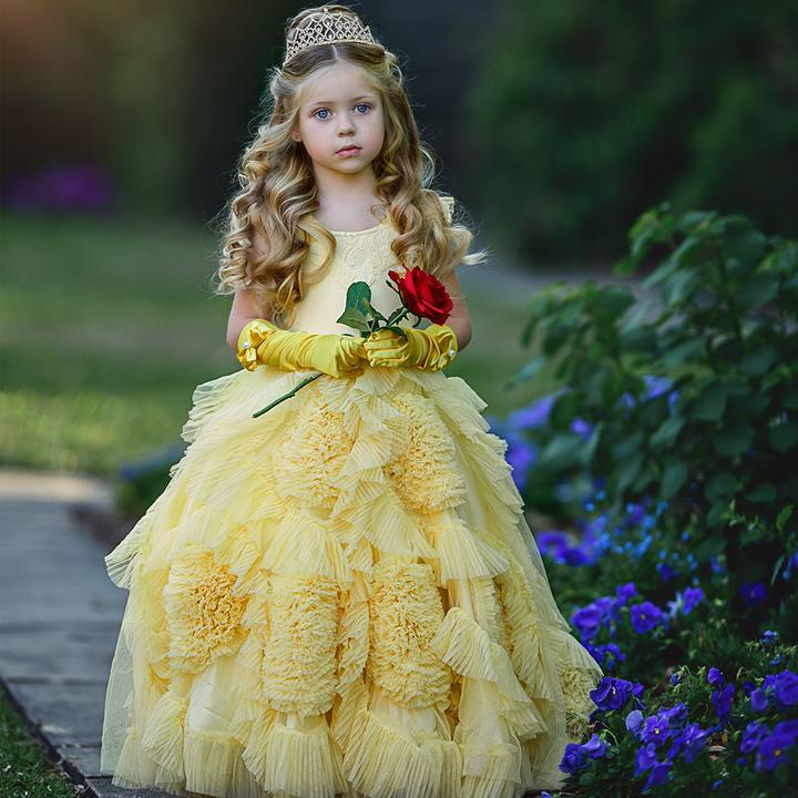 Yellow Cute Tulle Flower Girl Dresses, Beaded Round Neckline Popular Little Girl Dresses, TYP0989