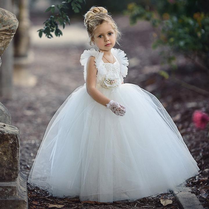 White Tulle Flower Girl Dresses, Beaded Backless Popular Little Girl Dresses, TYP0988