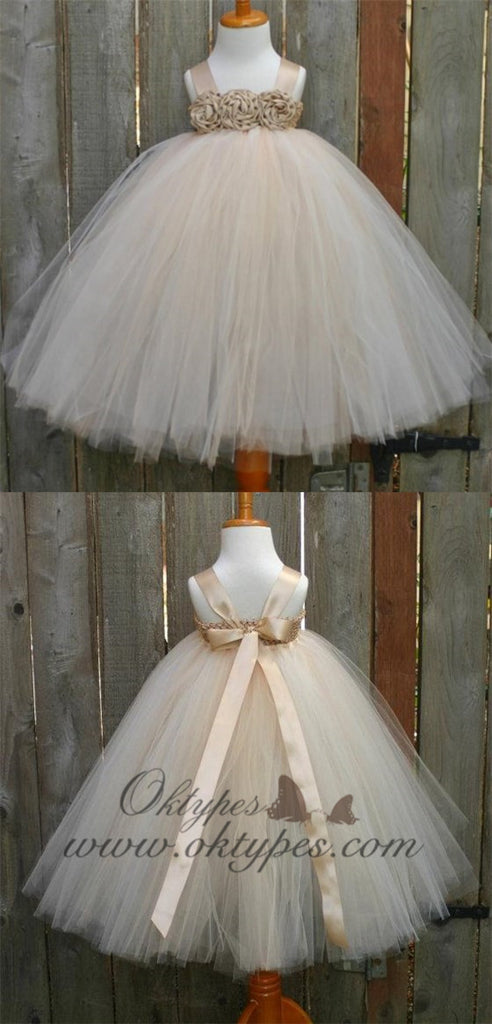 Satin Strap Tulle Flower Girl Dresses, Satin Flower Lovely Little Girl Dresses Online, TYP1187