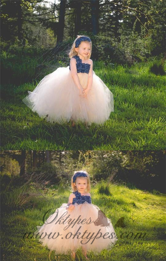 One Shoulder Blue flower Top Tulle Flower Girl Dresses, Lovely Tutu Dresses, TYP1189