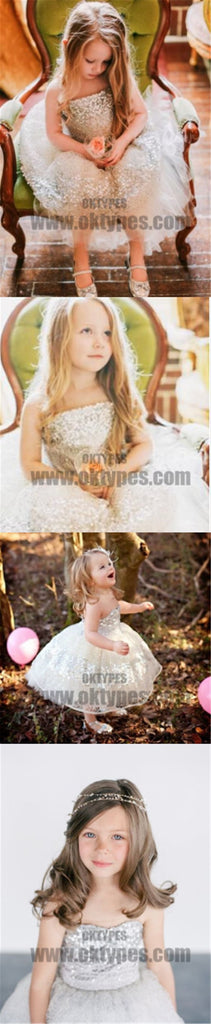 Ball Gown Strapless Knee-Length Sequined Flower Girl Dresses, Cute Flower Girl Dresses, TYP0716