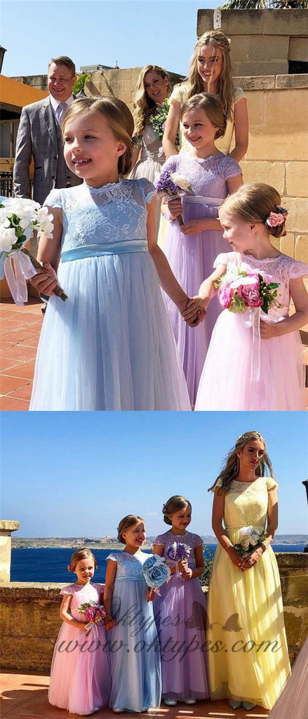 Long Tulle Pink Flower Girl Dresses Lace Bodice Lilac Cute Flower Girl Dresses, TYP1248