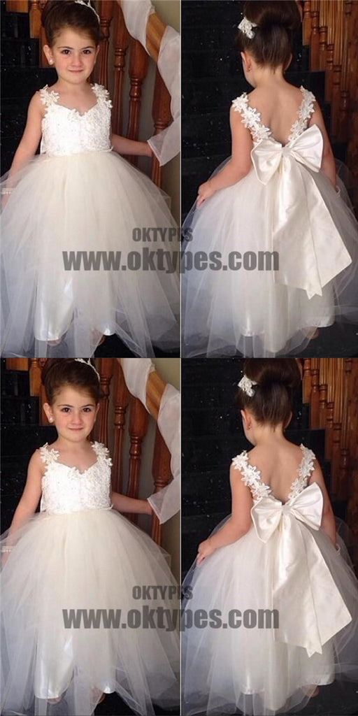 Ivory Strap Lace Top Cute Tulle V- back Flower Girl Dresses, Flower Girl Dresses, TYP0523