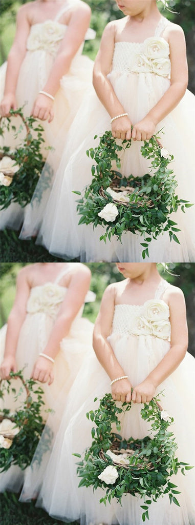 Ball Gown One-Shoulder Handmade Flower Beige Flower Girl Dresses, TYP1030