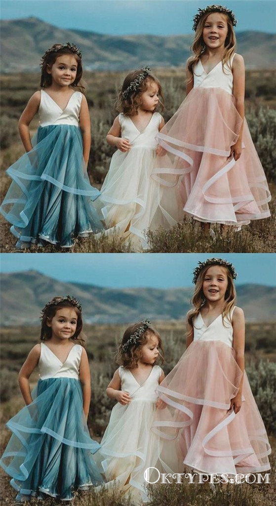 Lovely V Neck Sleeveless Organza Flower Girl Dresses for Wedding Party, TYP1952