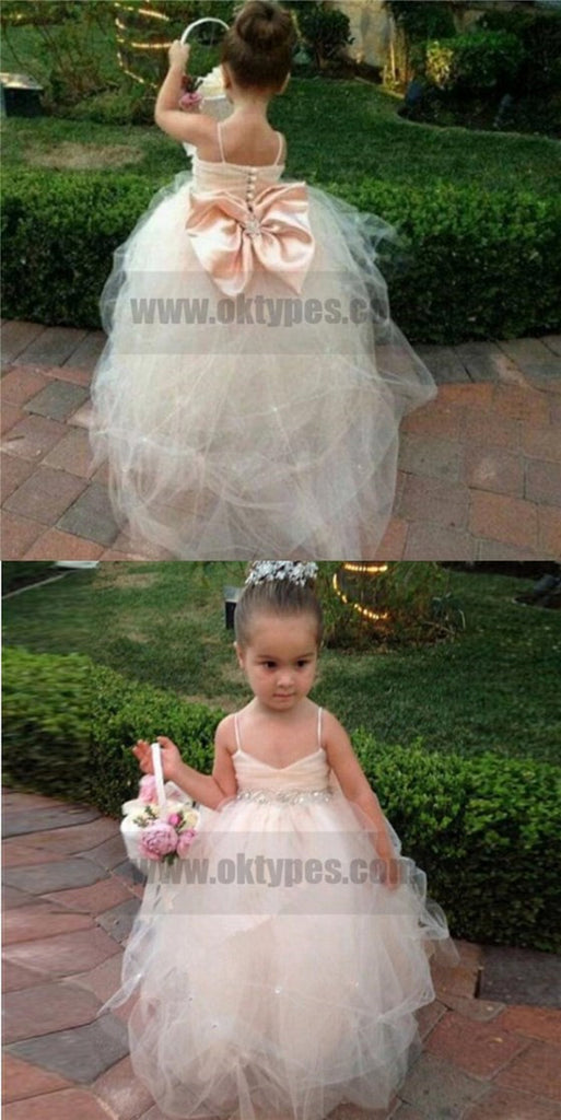 Tulle Beading Spaghetti Straps Bowknot Flower Girl Dresses, Lovely Tutu Dresses, TYP0807