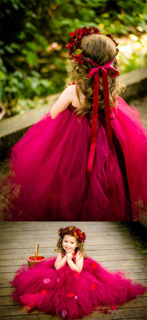 Beautiful Regular Straps Tulle Flower Girl Dresses With Flower Appliques, TYP1091