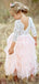 A-Line Scoop Tea-Length 3/4 Sleeves Pink Flower Girl Dresses with Lace Ruffles, TYP1027