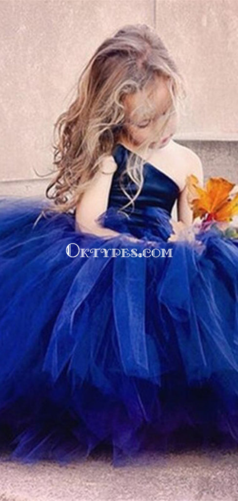 One Shoulder Cute Tulle Ball Gown Flower Girl Dresses, TYP1246