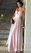 Elegant Spaghetti Strap Pink Satin Long Cheap Prom Dresses, TYP1841