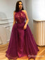 Mermaid Halter Detachable Train Purple Long Prom Dresses with Appliques&Beaded, TYP1624