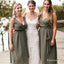 A-Line V-Neck Tea-Length Green Chiffon Bridesmaid Dresses with Sash, TYP1971