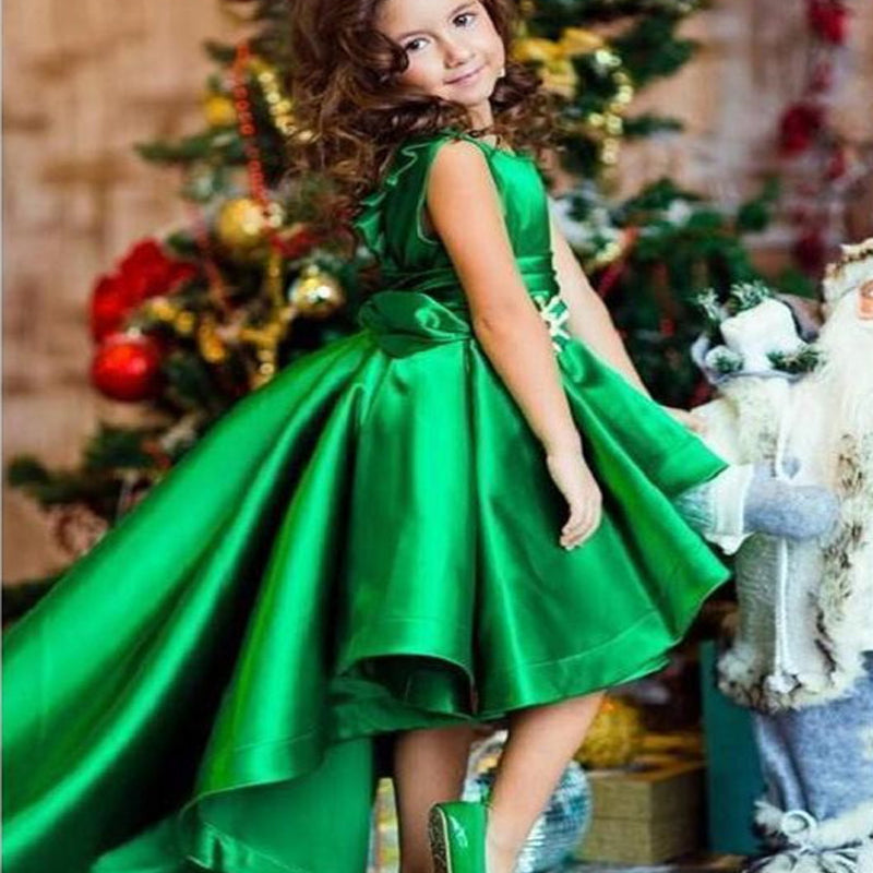 Green Party Dresses For Kids High Low Cheap Flower Girl Dresses, TYP1220