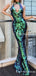 Sexy Halter Open Chest Sleeveless Sparkly Green Sequin Long Cheap Mermaid Evening Prom Dresses, TYP2102