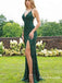 Spaghetti Strap Emerald Green Slit Sheath Sequined Formal Prom Dresses, TYP1745