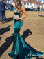 Sexy Simple Long Mermaid V Neck Green Backless Prom Dresses, TYP1768