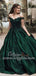 Dark Green Off The Shoulder Satin Ball Gown Long Prom Dresses With Applique, TYP1462