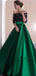 Black Lace Top Off-the-shoulder Half Sleeves Green Satin A-line Prom Dresses, TYP1449