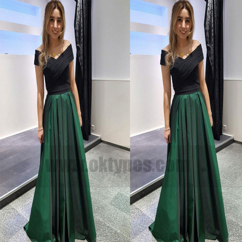 Off-shoulder Green Satin A-line Prom Dresses, Elegant Cheap Evening Dresses, TYP0747